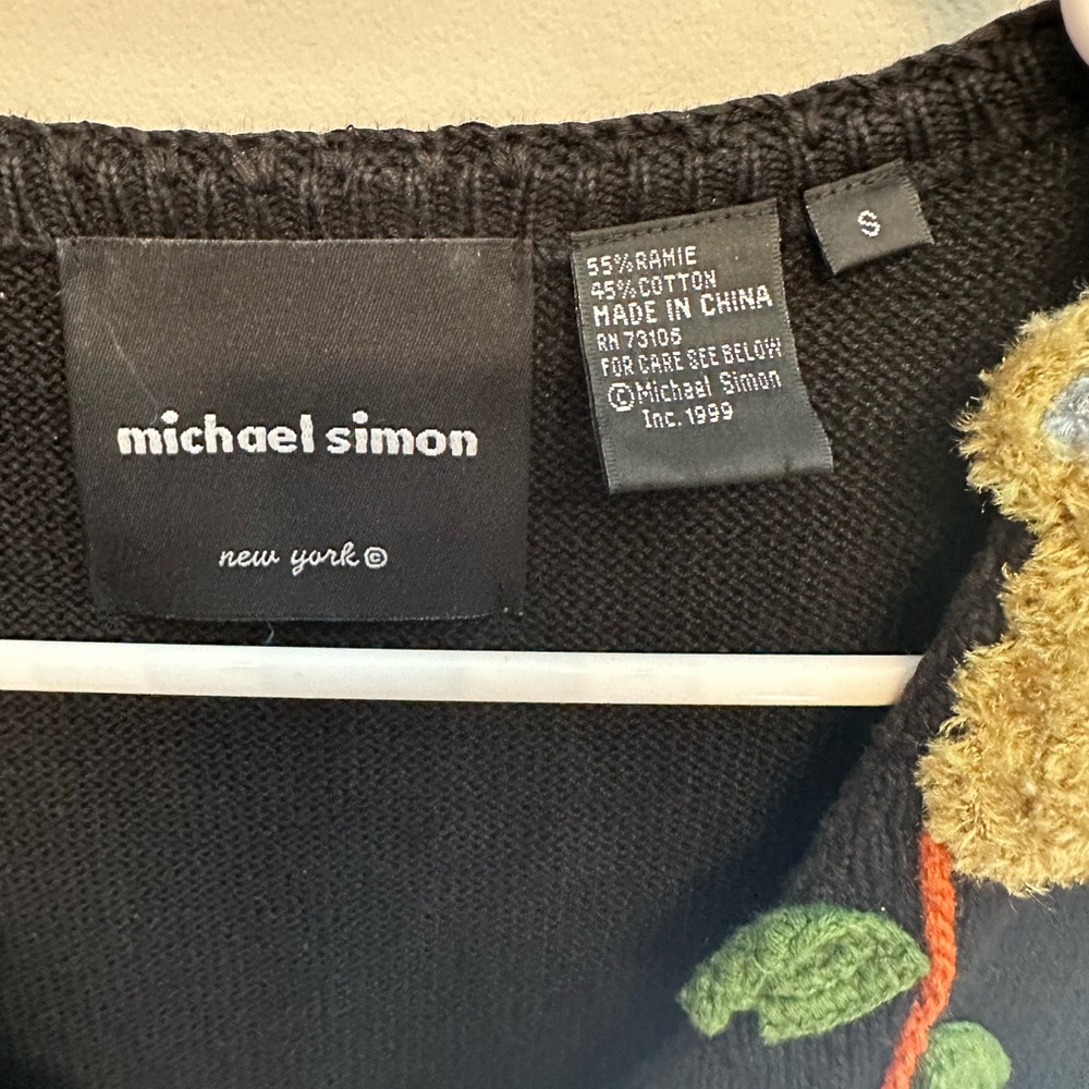 Y2K Michael Simon Black Vest with Koala & Floral Embroidery Small - Picture 3 of 5